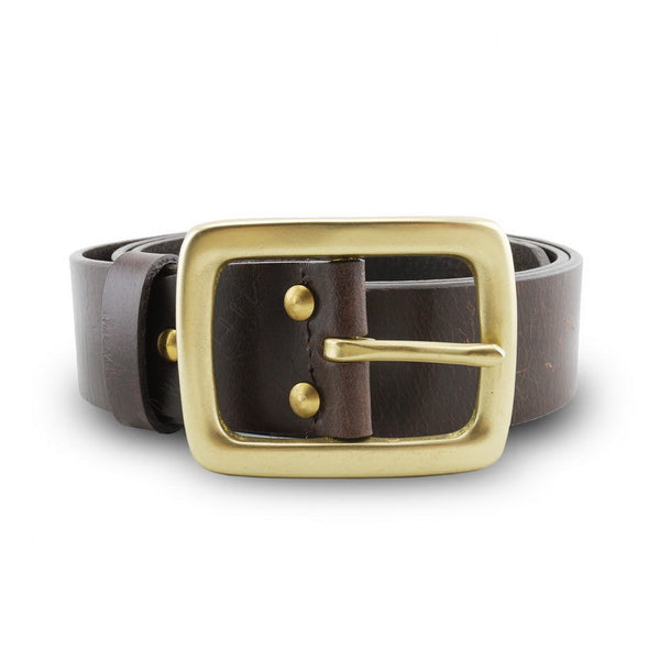 Full Grain Genuine Leather Belt - Milano Dark Brown Belt Solid Brass Rectangle Buckle - Assembly Artisans Co.,Ltd.