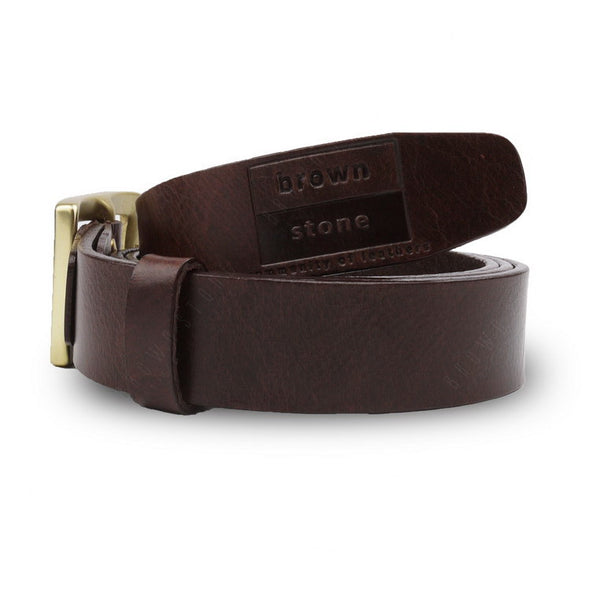 Full Grain Genuine Leather Belt - Milano Dark Brown Belt Solid Brass Rectangle Buckle - Assembly Artisans Co.,Ltd.