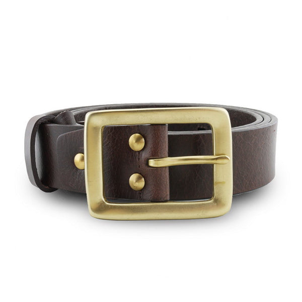Full Grain Genuine Leather Belt - Milano Dark Brown Narrow Belt Solid Brass Rectangle Buckle - Assembly Artisans Co.,Ltd.