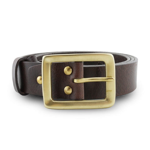 Full Grain Genuine Leather Belt - Milano Dark Brown Narrow Belt Solid Brass Rectangle Buckle - Assembly Artisans Co.,Ltd.