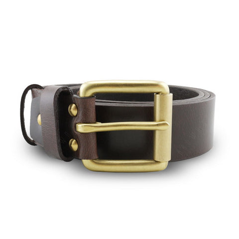 Full Grain Genuine Leather Belt - Milano Dark Brown Belt Solid Brass Roller Buckle - Assembly Artisans Co.,Ltd.
