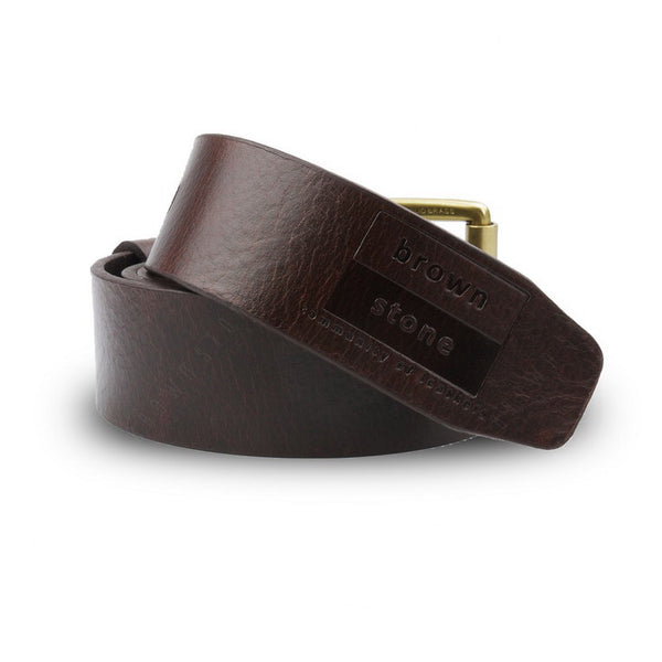 Full Grain Genuine Leather Belt - Milano Dark Brown Belt Solid Brass Roller Buckle - Assembly Artisans Co.,Ltd.