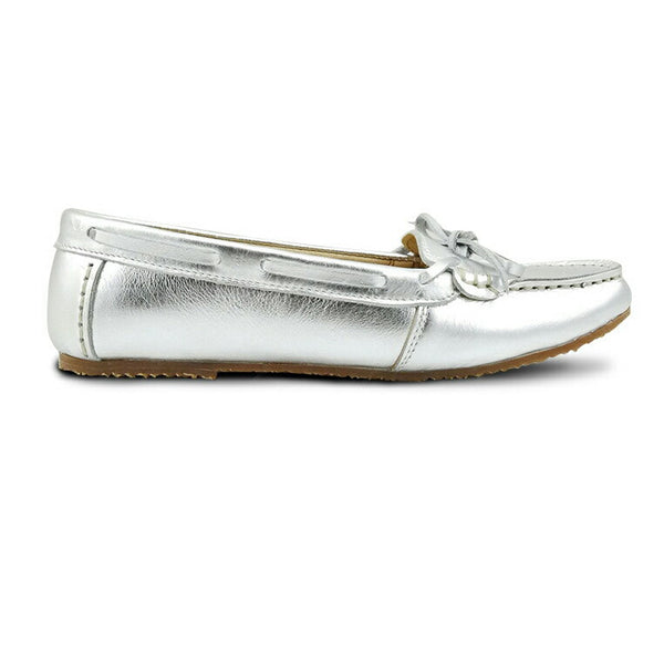 Gorgeous Girl Lace Leather Moccasin Liquid Silver - Assembly Artisans Co.,Ltd.