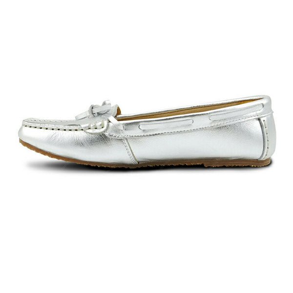 Gorgeous Girl Lace Leather Moccasin Liquid Silver - Assembly Artisans Co.,Ltd.