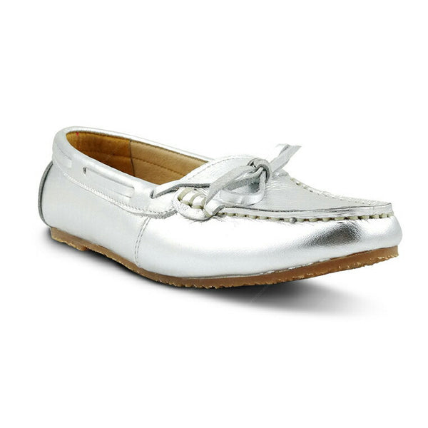 Gorgeous Girl Lace Leather Moccasin Liquid Silver - Assembly Artisans Co.,Ltd.