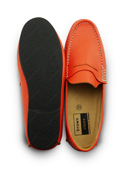 Penny Loafer Wrinkle Soft Leather Coral Orange - Assembly Artisans Co.,Ltd.