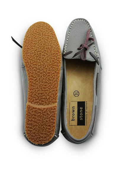 Leather Lace Moccasin Wrinkle Soft Stone Grey - Assembly Artisans Co.,Ltd.