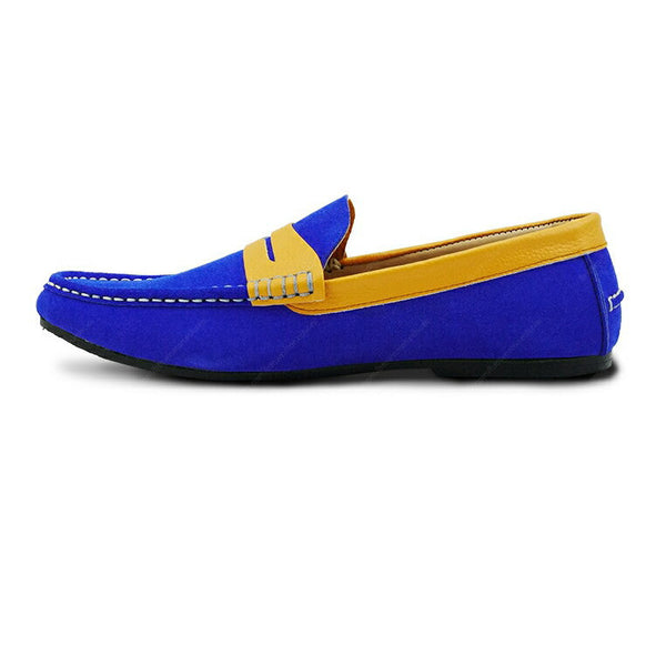 Bicolor Leather Loafer Suede Blue and Mustard - Assembly Artisans Co.,Ltd.