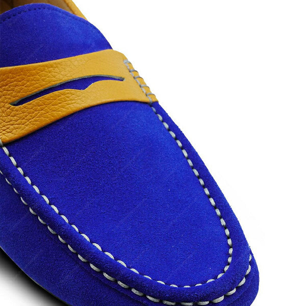 Bicolor Leather Loafer Suede Blue and Mustard - Assembly Artisans Co.,Ltd.