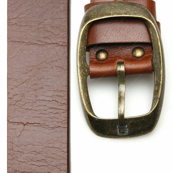 Full Grain Genuine Leather Belt City Oxford Curve Brass Buckle - Brown - Assembly Artisans Co.,Ltd.