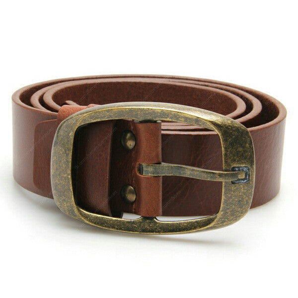 Full Grain Genuine Leather Belt City Oxford Curve Brass Buckle - Brown - Assembly Artisans Co.,Ltd.