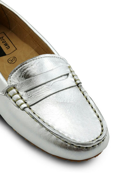 Gorgeous Girl Leather Moccasin Liquid Silver - Assembly Artisans Co.,Ltd.