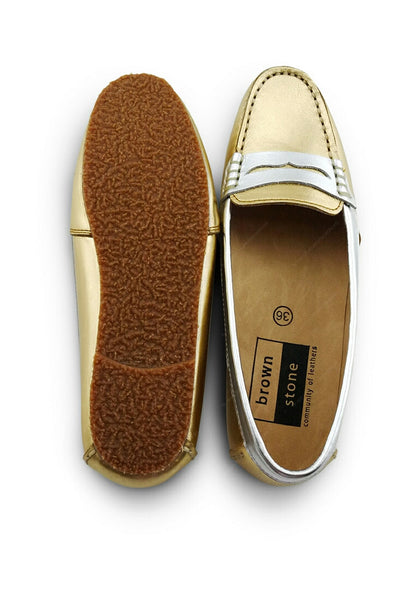 Gorgeous Girl Leather Moccasin Stardust Gold and Liquid Silver - Assembly Artisans Co.,Ltd.