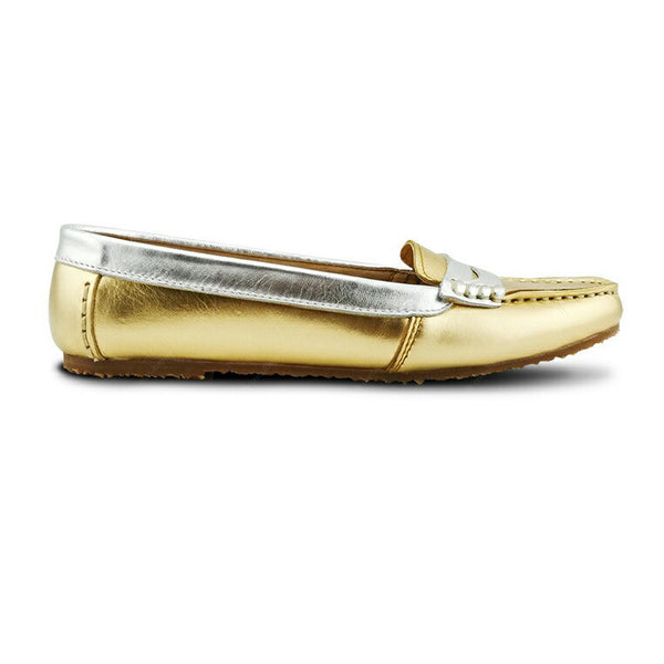 Gorgeous Girl Leather Moccasin Stardust Gold and Liquid Silver - Assembly Artisans Co.,Ltd.
