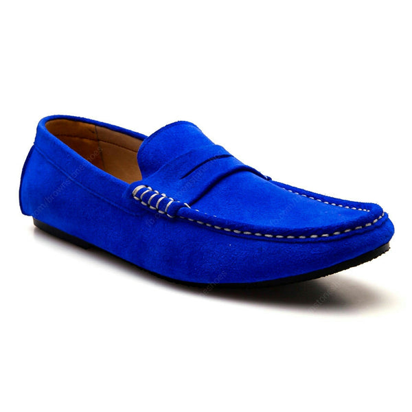 Penny Leather Loafer Suede Neon Blue - Assembly Artisans Co.,Ltd.