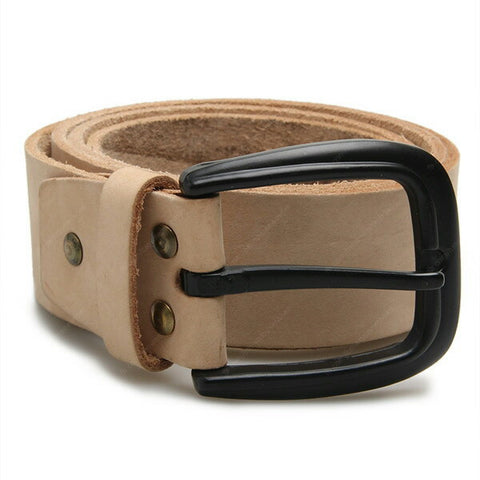 Full Grain Genuine Leather Belt Cowhide (Black Horseshoe Buckle) - Assembly Artisans Co.,Ltd.