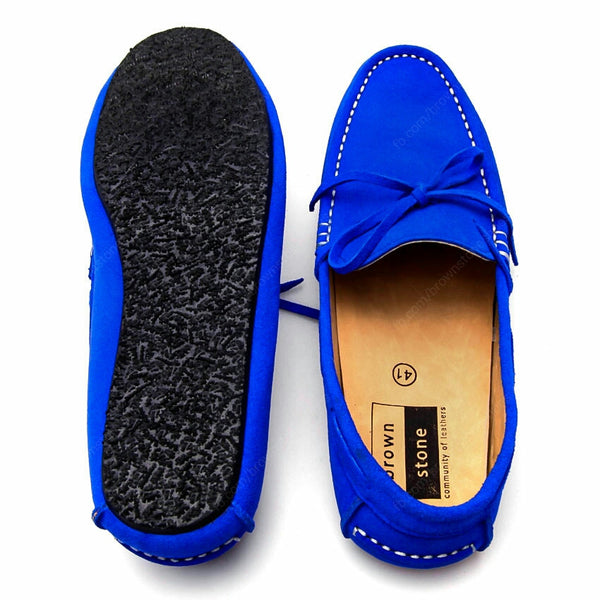 Casualist Lace Leather Loafer Suede Neon Blue - Assembly Artisans Co.,Ltd.