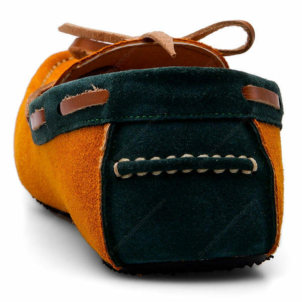 Bicolor Lace Leather Loafer Suede Mastard and Green - Assembly Artisans Co.,Ltd.